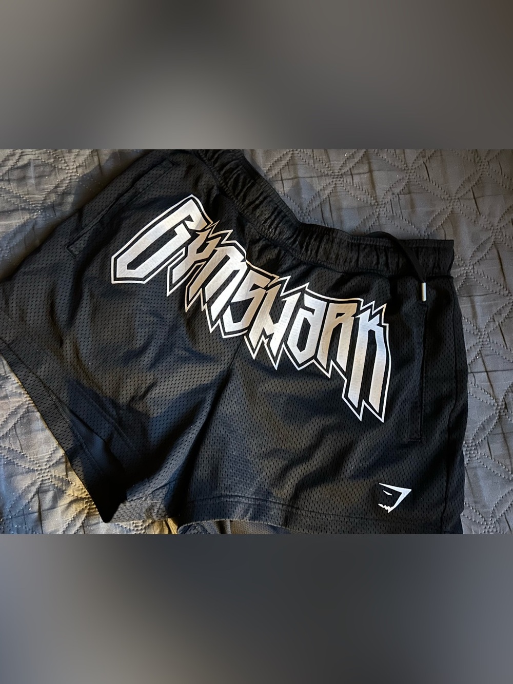 Gymshark Black Athletic Mesh Shorts with White Graphic